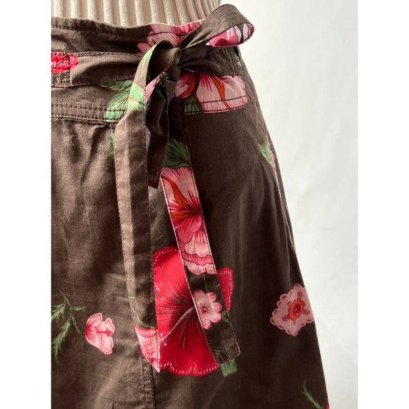 Tommy Hilfiger Y2K Brown Floral Wrap Skirt 6 Brown Floral Cotton - Picture 10 of 16